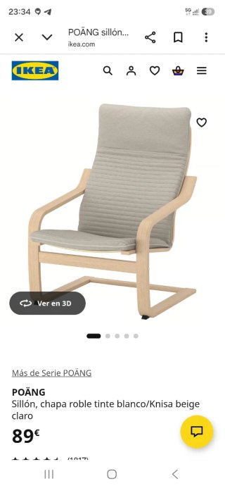 Sillón POÄNG IKEA madera y tela beige