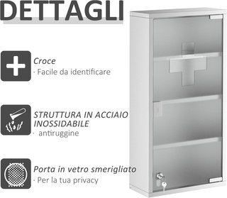 Armario Medicinal Caja de Medicina de Cuatro Estantes en Acero Inoxidable 30 X 12 X 60Cm