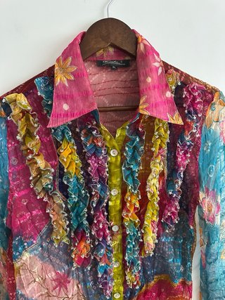 Blusa Vintage Y2K Multicolor Volantes Talla L