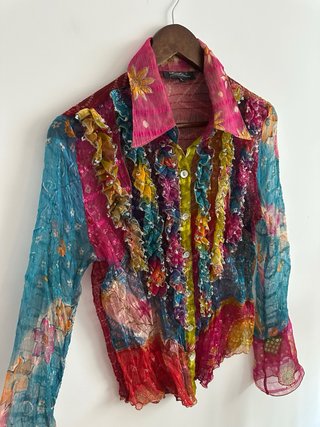 Blusa Vintage Y2K Multicolor Volantes Talla L