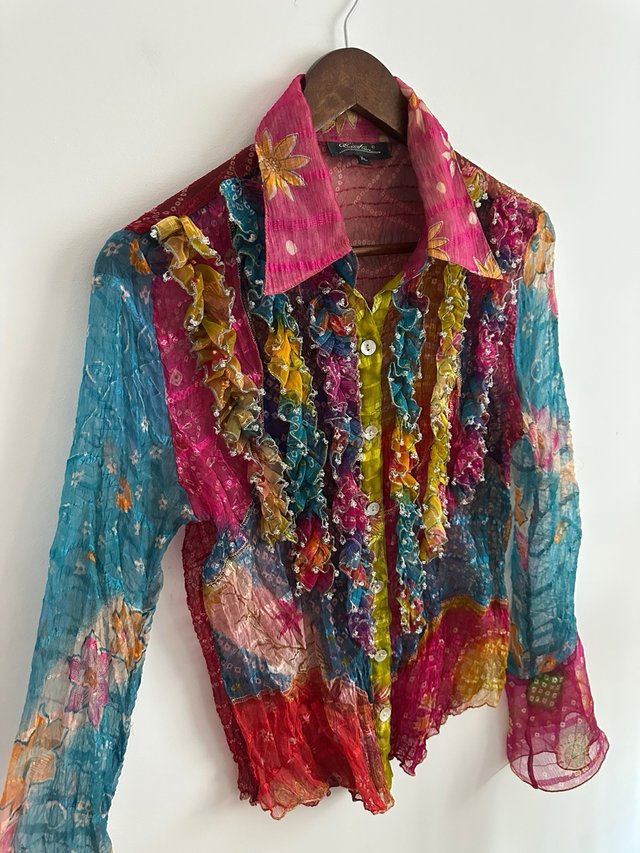 Blusa Vintage Y2K Multicolor Volantes Talla L
