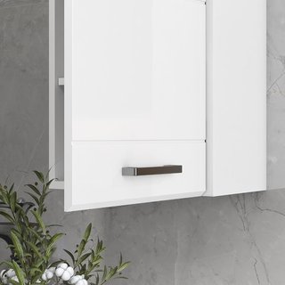 Mueble de Baño en MDF con 3 Estantes y Estante Superior Regulable, Armario de Baño con Montaje en Pared, 37X22.5X70 Cm, Blanco Brillante