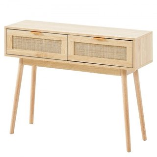 Mesa Consola de Ratan con 2 Cajones de Almacenamie