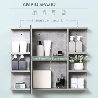 Armario Espejo de Baño de Pared, Mueble Colgante Moderno con Puerta y Estantes de Madera, 80X19.8X64Cm, Gris