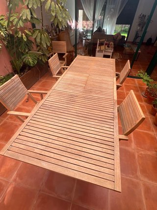 Mesa jardín exterior extensible acacia  y 4 sillas