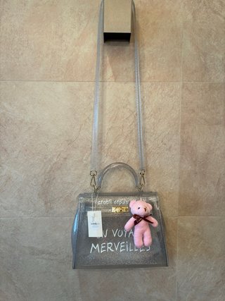 Bolso transparente con osito rosa