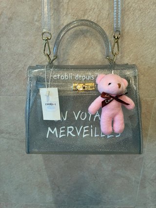 Bolso transparente con osito rosa