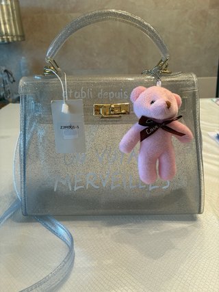 Bolso transparente con osito rosa