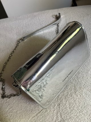 Bolso metalizado/plata mujer doble compartimento