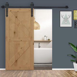 Kit de Puerta Corredera de 200CM/6.6FT Capacidad 100Kg, Riel para Puerta Corredera con Ruedas Estilo Rústico, Negro
