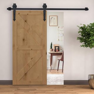 Kit de Puerta Corredera de 200CM/6.6FT Capacidad 100Kg, Riel para Puerta Corredera con Ruedas Estilo Rústico, Negro
