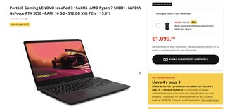 Portátil Lenovo IdeaPad 3 Ryzen 7 RTX 3050