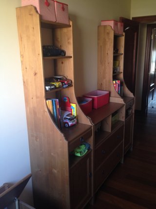 Cómoda madera 2 cajones, dos modulos altos y arcón