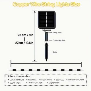 Cadena de 32 Metros de 300 Luces Solares Exterior