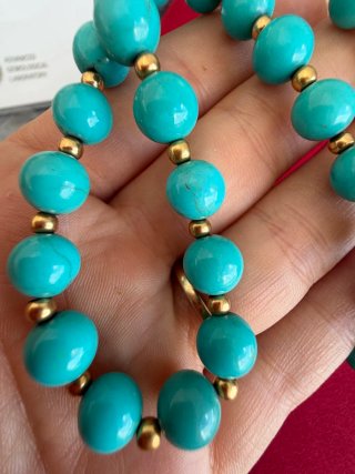 Collana turchese vero vintage oro giallo 18 kt