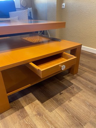 Mesa de centro elevable madera y cristal