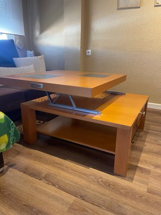 Mesa de centro elevable madera y cristal