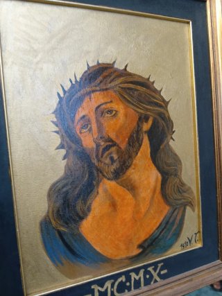 Antico dipinto olio su tela MCMX