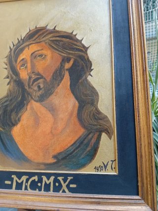 Antico dipinto olio su tela MCMX