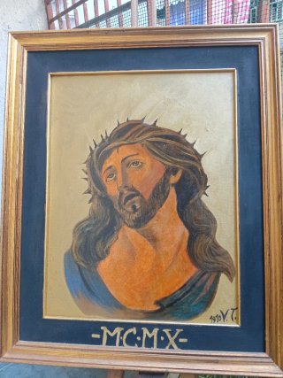 Antico dipinto olio su tela MCMX