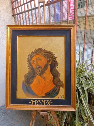 Antico dipinto olio su tela MCMX