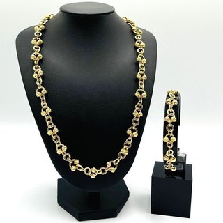 PULSERA BOLAS DIAMANTADAS, HUECA,  ORO  18k.
