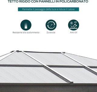 Gazebo Exterior 3X3.6M de Aluminio con Mosquitera y Techo de Policarbonato, Carpa de Jardín de Poliéster