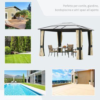 Gazebo Exterior 3X3.6M de Aluminio con Mosquitera y Techo de Policarbonato, Carpa de Jardín de Poliéster
