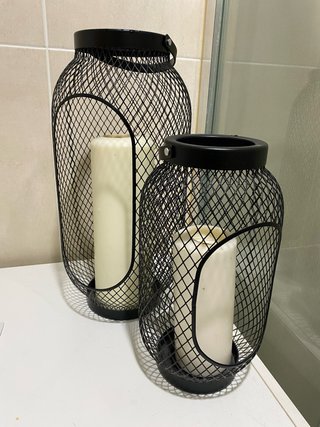Conjunto 2 faroles porta velas negro