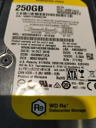 HDD 250GB WD RE 3.5" SATA 7200 RPM