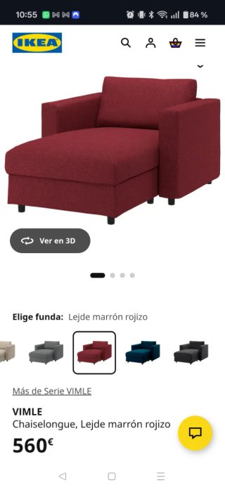 Sofá chaislongue IKEA Vimle rojo