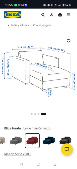 Sofá chaislongue IKEA Vimle rojo