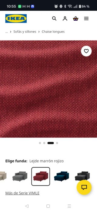 Sofá chaislongue IKEA Vimle rojo