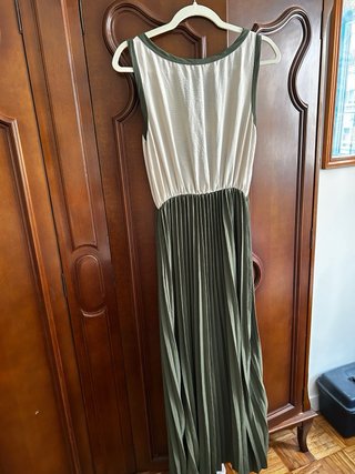 Vestido largo beige y verde