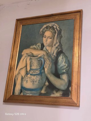Cuadro antiguo mujer con cántaro