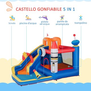 Castillo Inflable para Niños de 3-8 Años con Tema Espacial, Incluye Bolsa de Transporte, 11 Estacas y Parches, en Tela Oxford, 340X270X227 Cm