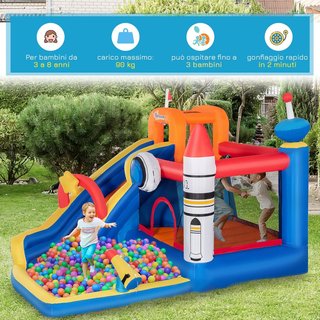 Castillo Inflable para Niños de 3-8 Años con Tema Espacial, Incluye Bolsa de Transporte, 11 Estacas y Parches, en Tela Oxford, 340X270X227 Cm