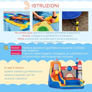 Castillo Inflable para Niños de 3-8 Años con Tema Espacial, Incluye Bolsa de Transporte, 11 Estacas y Parches, en Tela Oxford, 340X270X227 Cm