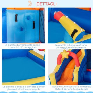 Castillo Inflable para Niños de 3-8 Años con Tema Espacial, Incluye Bolsa de Transporte, 11 Estacas y Parches, en Tela Oxford, 340X270X227 Cm