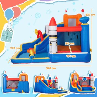 Castillo Inflable para Niños de 3-8 Años con Tema Espacial, Incluye Bolsa de Transporte, 11 Estacas y Parches, en Tela Oxford, 340X270X227 Cm