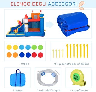 Castillo Inflable para Niños de 3-8 Años con Tema Espacial, Incluye Bolsa de Transporte, 11 Estacas y Parches, en Tela Oxford, 340X270X227 Cm