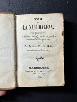 Libro Antiguo "Voz de la Naturaleza" Tomos I y II