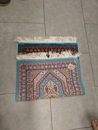 Alfombra de seda persa azul 86x57cm