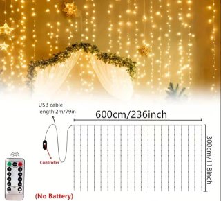 Cortina 6X3metros 600 Luces LED USB Control Remoto
