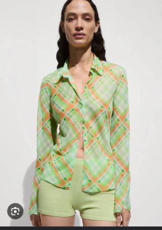 Camisa Mango cuadros verde y naranja Talla M