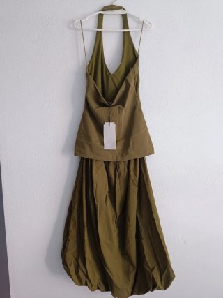 Vestido Zara Midi Globo Talla M Verde Oliva