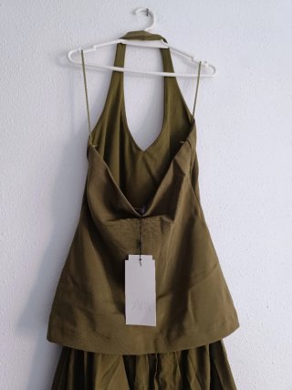 Vestido Zara Midi Globo Talla M Verde Oliva