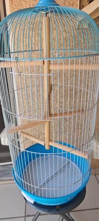 Jaula para pájaros 70cm azul y blanca
