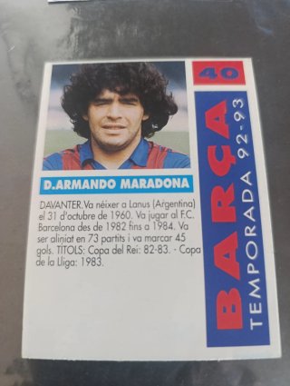 Lote 2 Cards Fútbol Maradona Barça 92-93