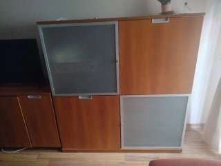 Mueble de salón modular madera y cristal